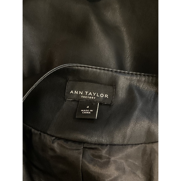 Ann Taylor Womens Faux Leather Jacket Solid Black Full Zip Mock Neck Ruffled 4 - Picture 12 of 12